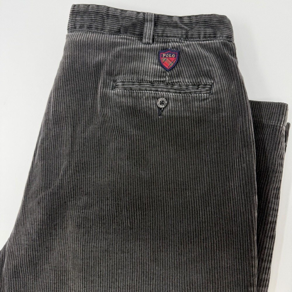 Polo Golf Ralph Lauren Mens 40x30 Corduroy Pleated Pants Gray Wide Wale Vintage